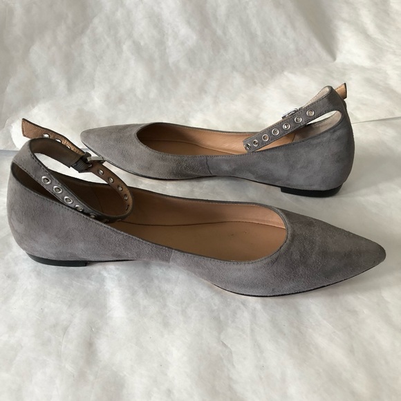 Grey suede ankle closure flats - Picture 6 of 8